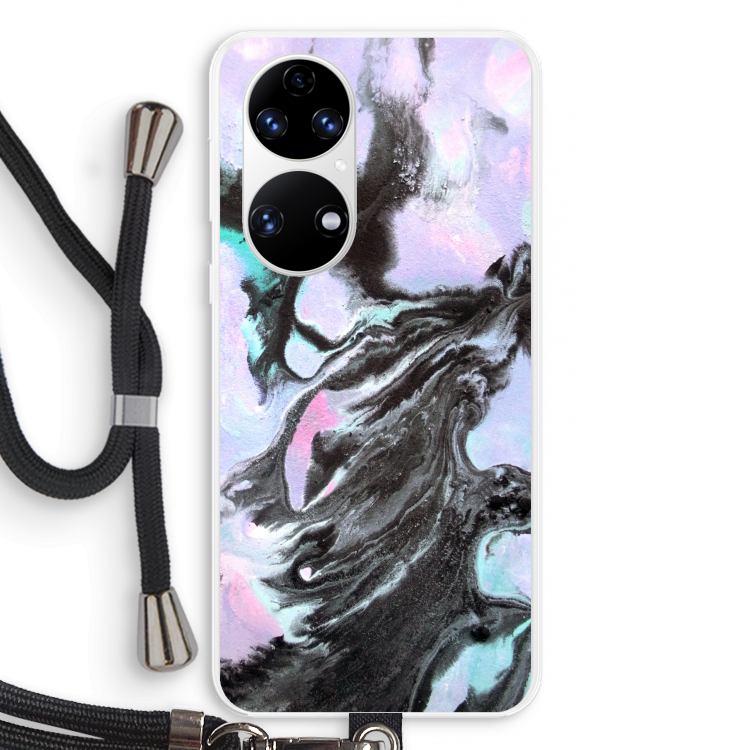 Pastel zwart: Huawei P50 Transparant Hoesje met koord
