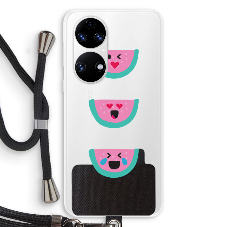 Smiley watermeloen: Huawei P50 Transparant Hoesje met koord