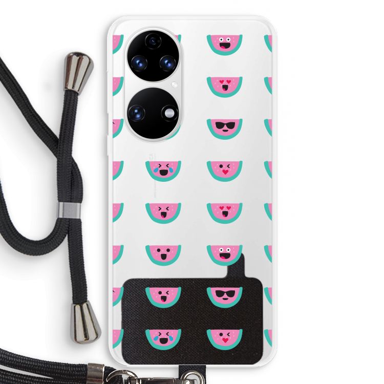Smiley watermeloenprint: Huawei P50 Transparant Hoesje met koord