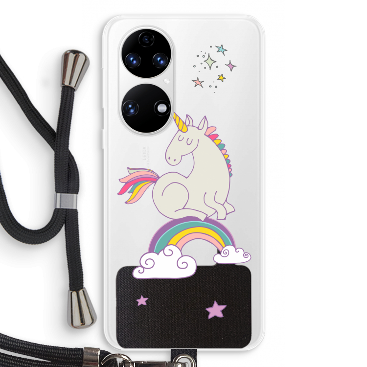 Regenboog eenhoorn: Huawei P50 Transparant Hoesje met koord
