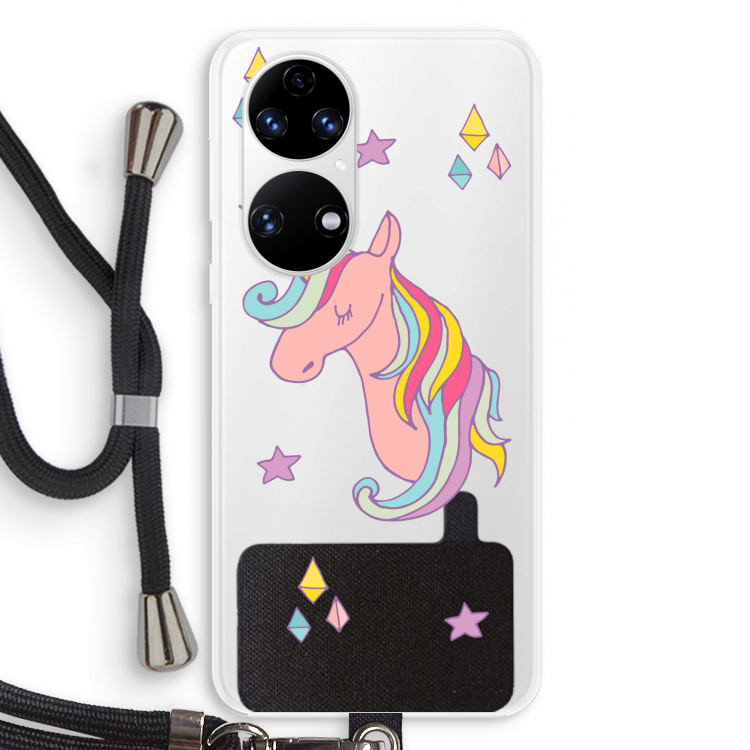 Roze eenhoorn: Huawei P50 Transparant Hoesje met koord
