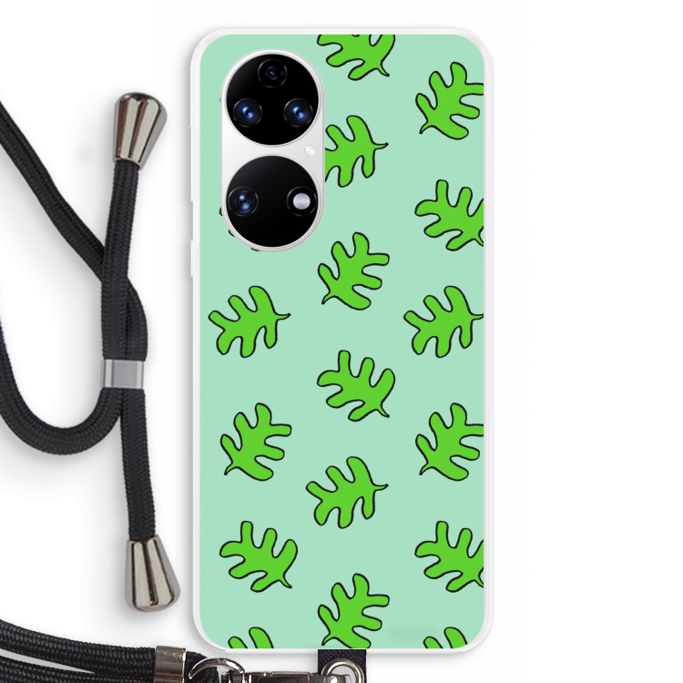 Groene blaadjes: Huawei P50 Transparant Hoesje met koord