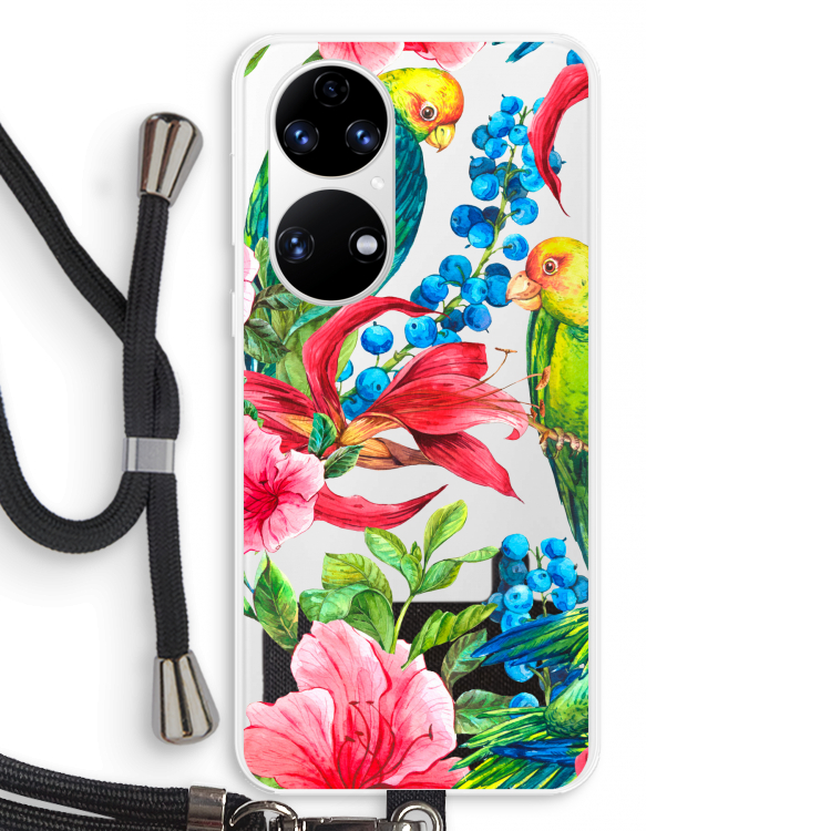Papegaaien: Huawei P50 Transparant Hoesje met koord