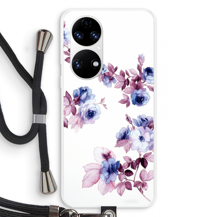 Waterverf bloemen: Huawei P50 Transparant Hoesje met koord