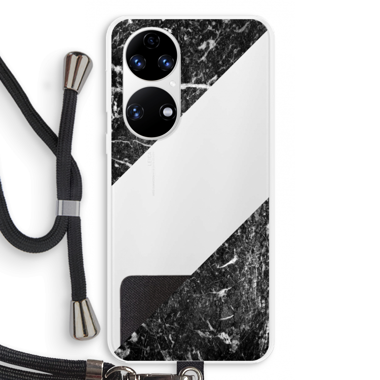 Zwart marmer: Huawei P50 Transparant Hoesje met koord