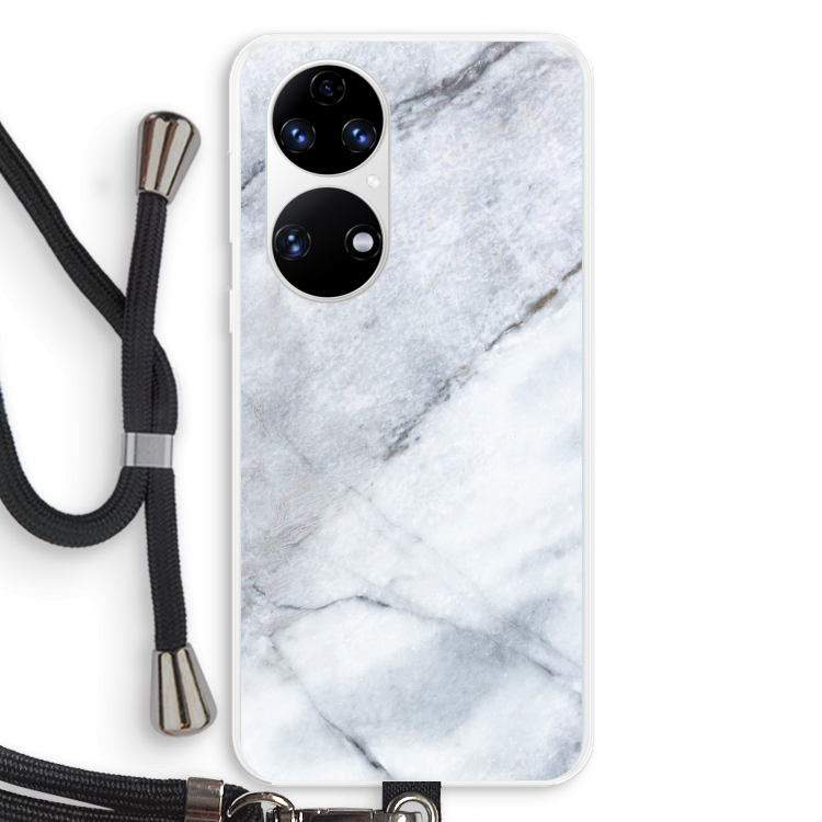 Witte marmer: Huawei P50 Transparant Hoesje met koord