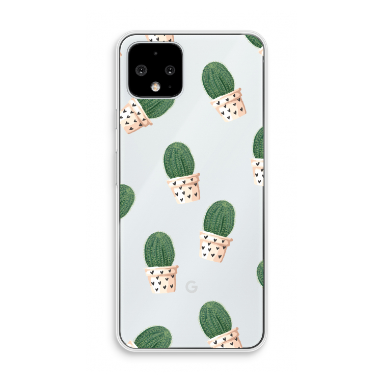 Cactusprint roze: Pixel 4 Transparant Hoesje