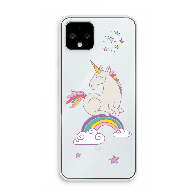 Regenboog eenhoorn: Pixel 4 Transparant Hoesje