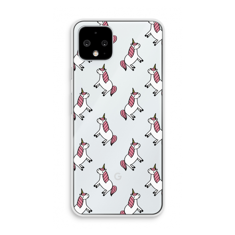 Eenhoorns overal: Pixel 4 Transparant Hoesje