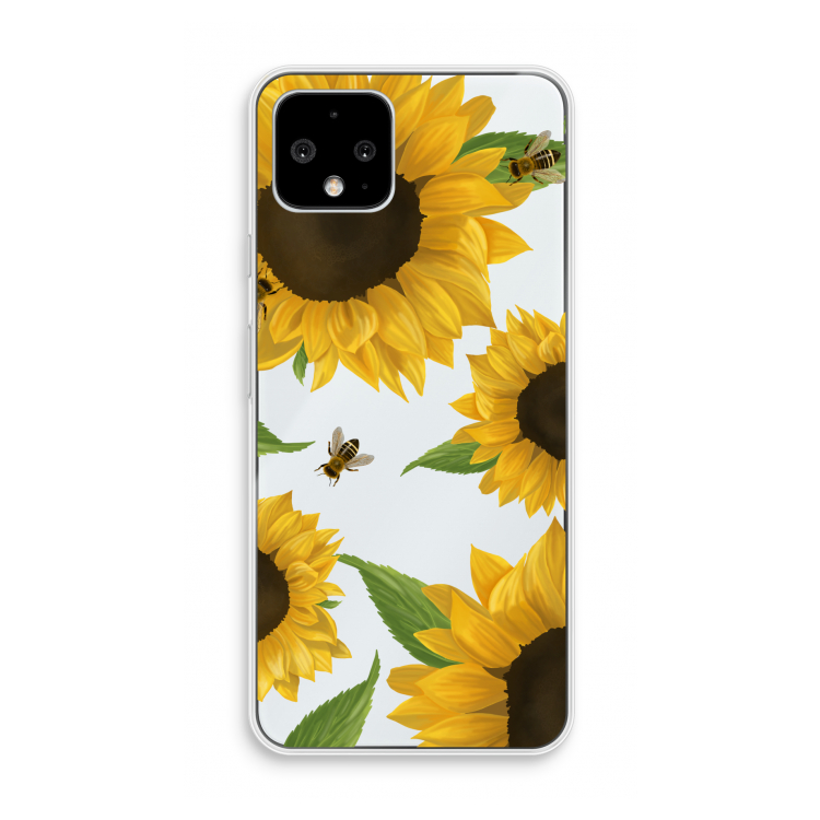Sunflower and bees: Pixel 4 Transparant Hoesje