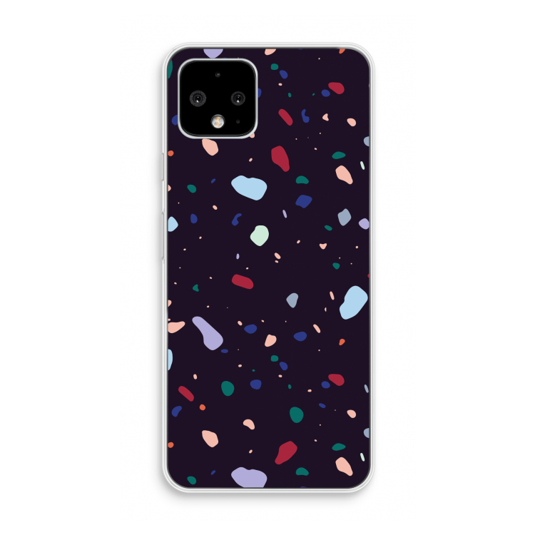 Dark Rounded Terrazzo: Pixel 4 Transparant Hoesje
