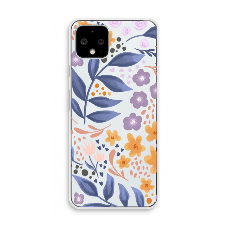 Flowers with blue leaves: Pixel 4 Transparant Hoesje