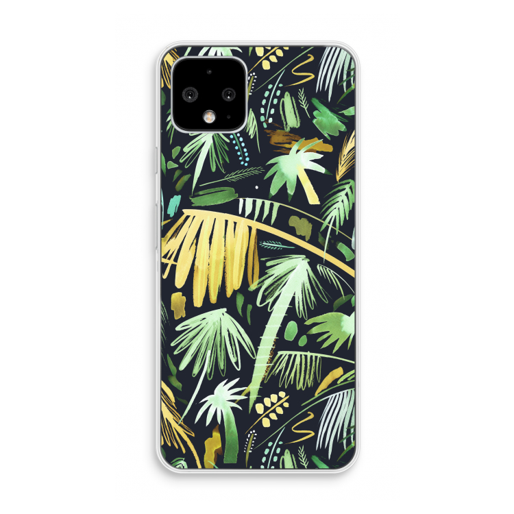 Tropical Palms Dark: Pixel 4 Transparant Hoesje