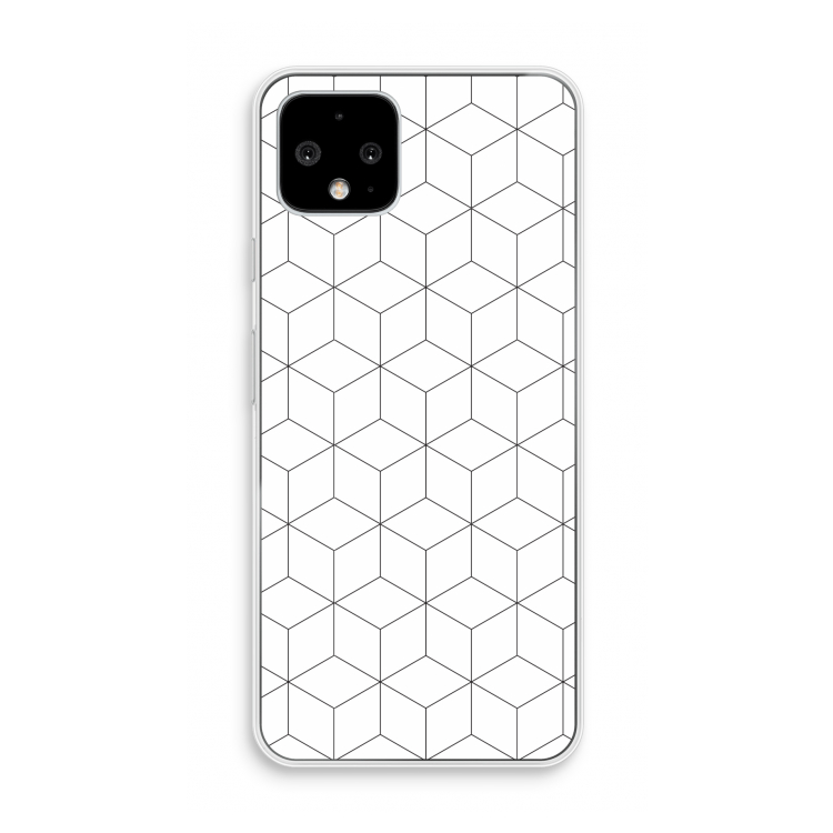 Zwart-witte kubussen: Pixel 4 Transparant Hoesje
