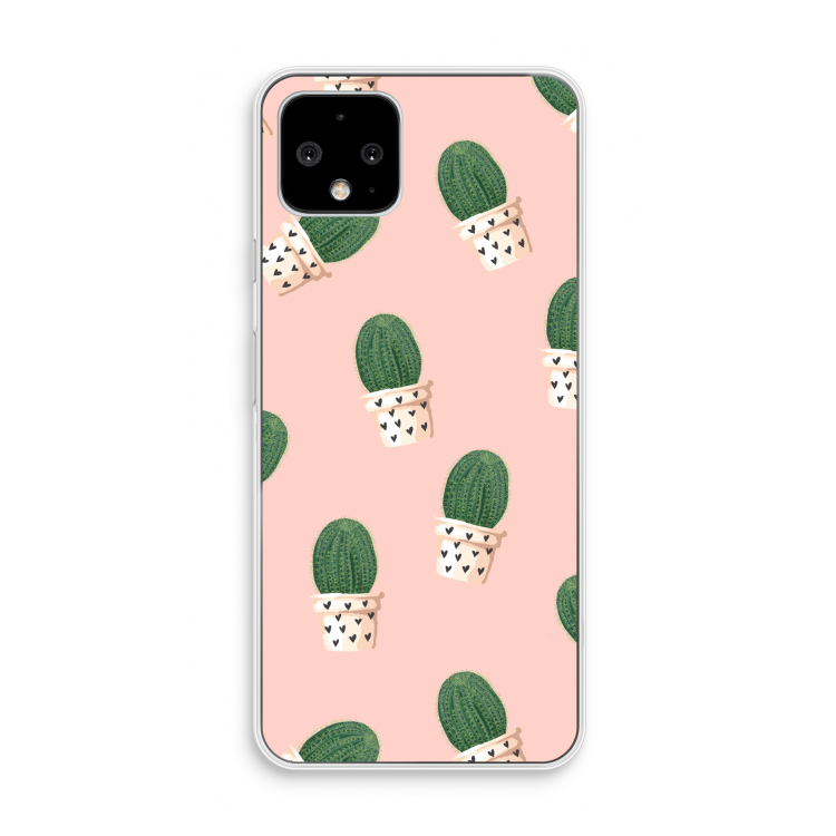 Cactusprint roze: Pixel 4 Transparant Hoesje