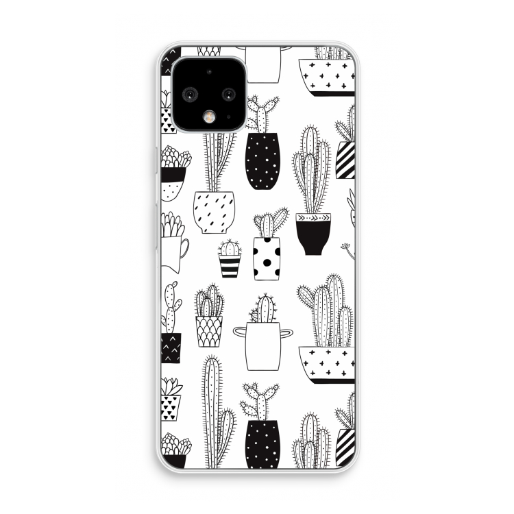 Cactusmotief: Pixel 4 Transparant Hoesje