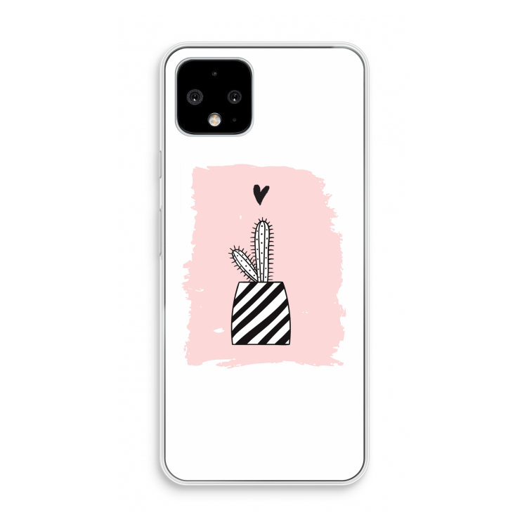 Zwart-wit cactus: Pixel 4 Transparant Hoesje