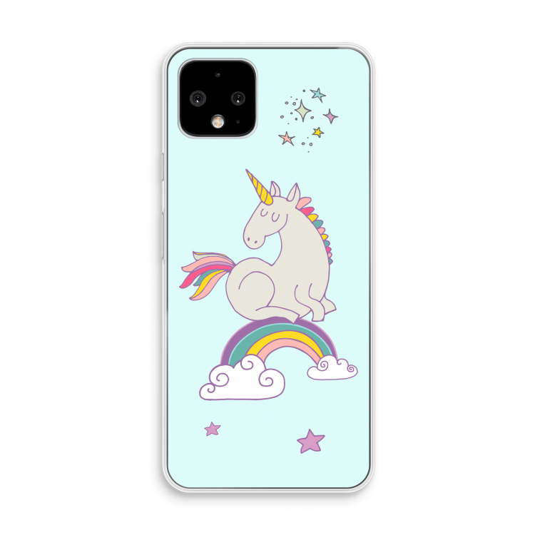 Regenboog eenhoorn: Pixel 4 Transparant Hoesje