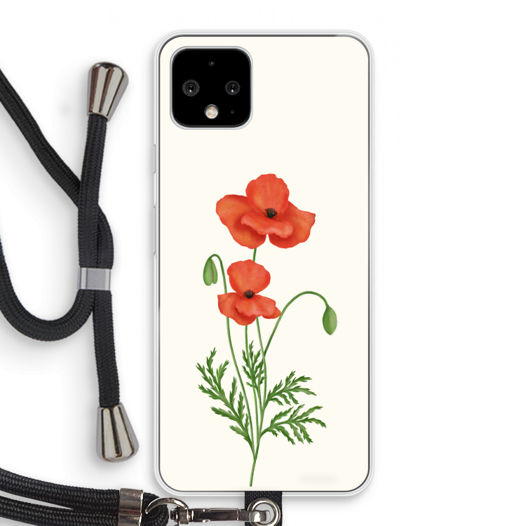 Red poppy: Pixel 4 Transparant Hoesje met koord