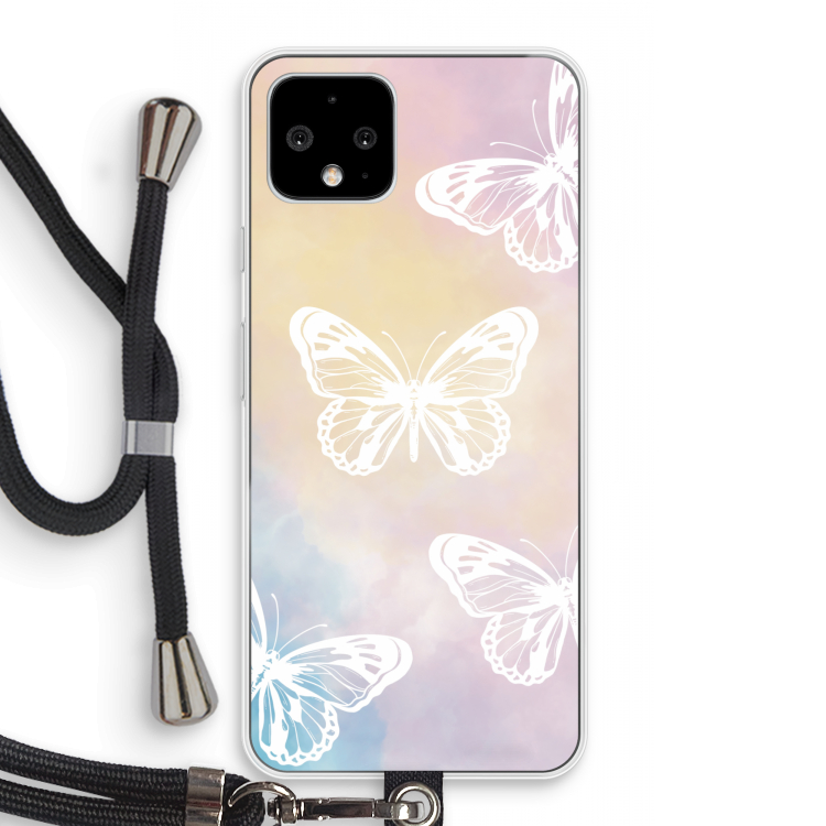 White butterfly: Pixel 4 Transparant Hoesje met koord