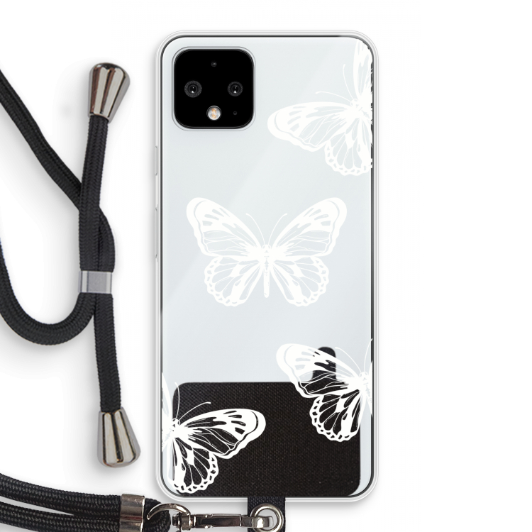 White butterfly: Pixel 4 Transparant Hoesje met koord