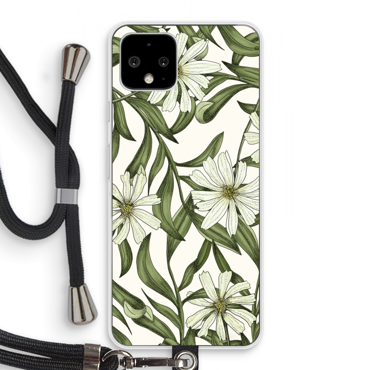 Wit bloemenpatroon: Pixel 4 Transparant Hoesje met koord