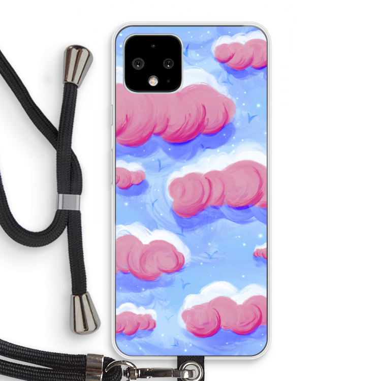 Roze wolken met vogels: Pixel 4 Transparant Hoesje met koord