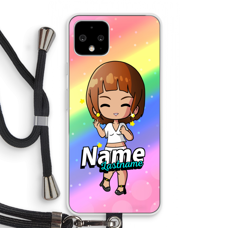 Chibi Maker vrouw: Pixel 4 Transparant Hoesje met koord