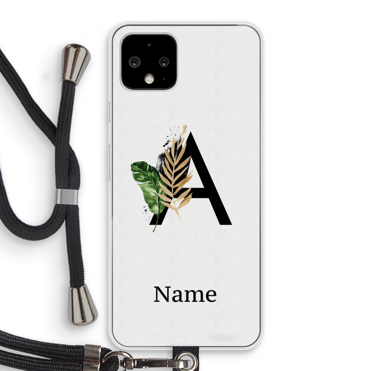 Charcoal Flora: Pixel 4 Transparant Hoesje met koord
