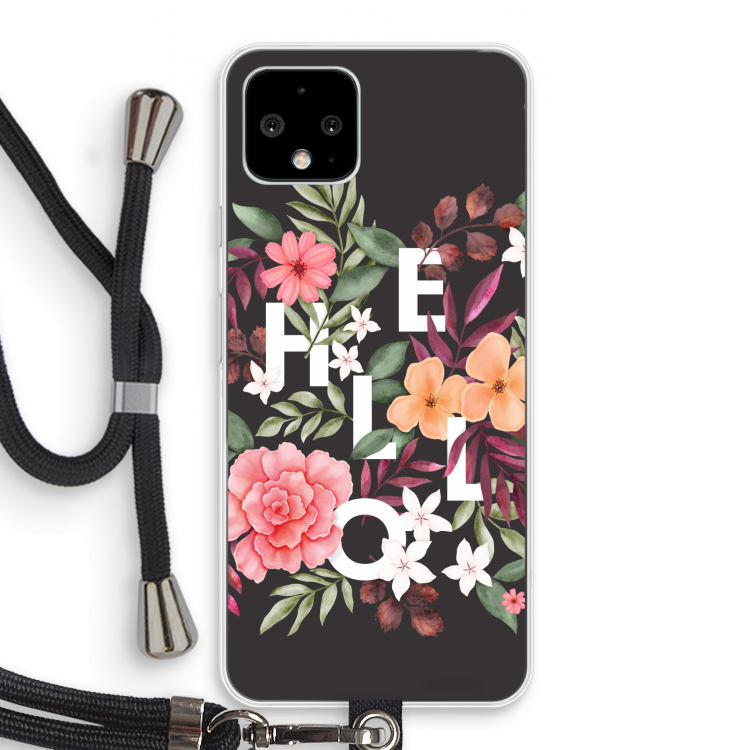 Hello in flowers: Pixel 4 Transparant Hoesje met koord
