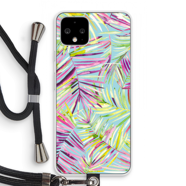 Tropical Palms Blue: Pixel 4 Transparant Hoesje met koord