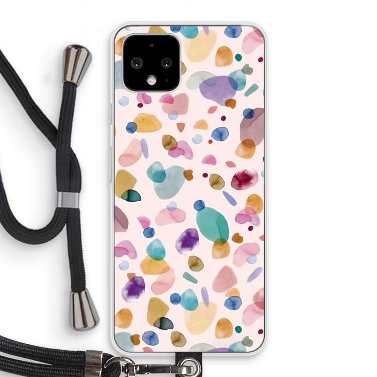 Terrazzo Memphis Pink: Pixel 4 Transparant Hoesje met koord