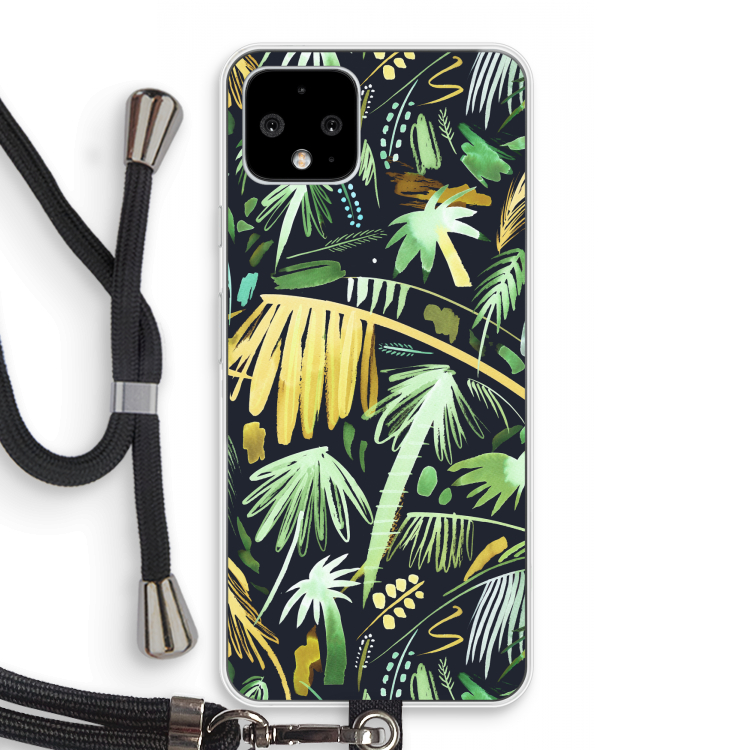 Tropical Palms Dark: Pixel 4 Transparant Hoesje met koord