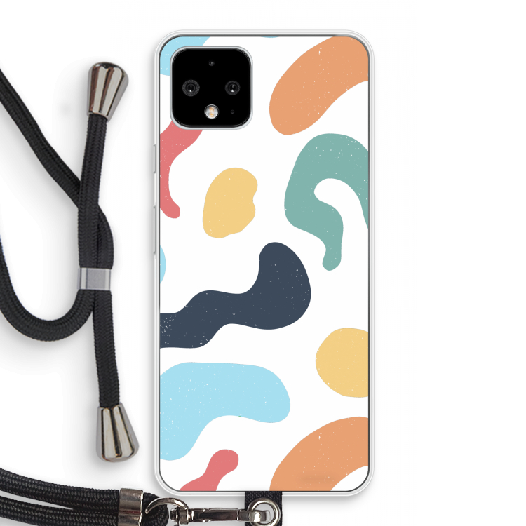 Memphis Shapes Blue: Pixel 4 Transparant Hoesje met koord