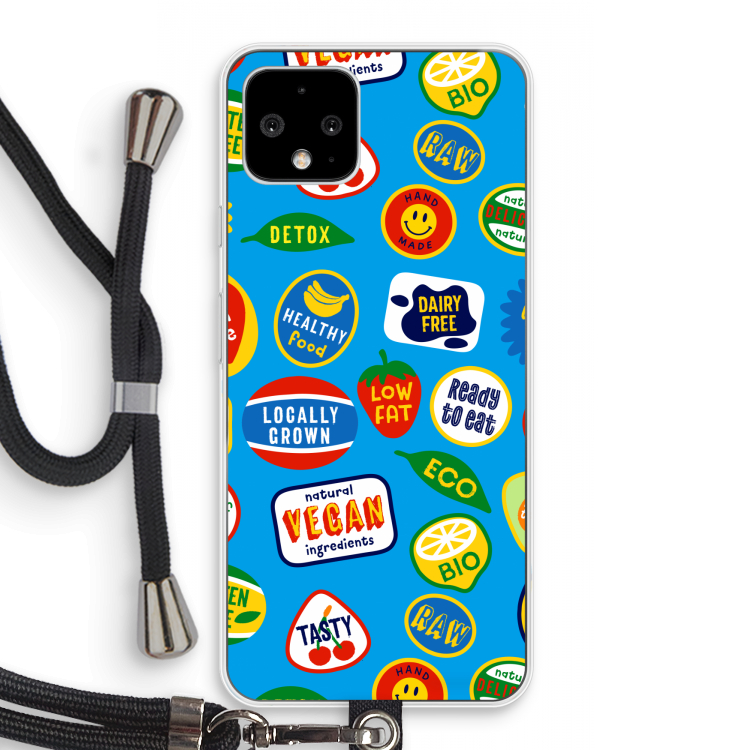 Fruitsticker: Pixel 4 Transparant Hoesje met koord