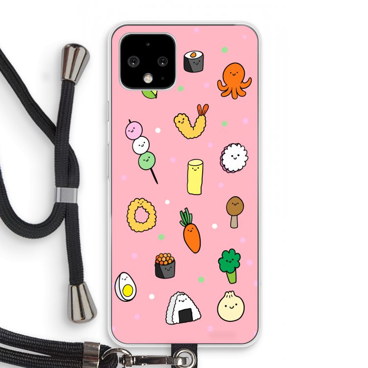 Happy bento friends: Pixel 4 Transparant Hoesje met koord