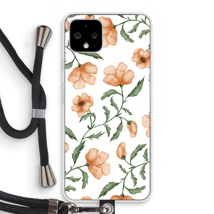 Peachy flowers: Pixel 4 Transparant Hoesje met koord