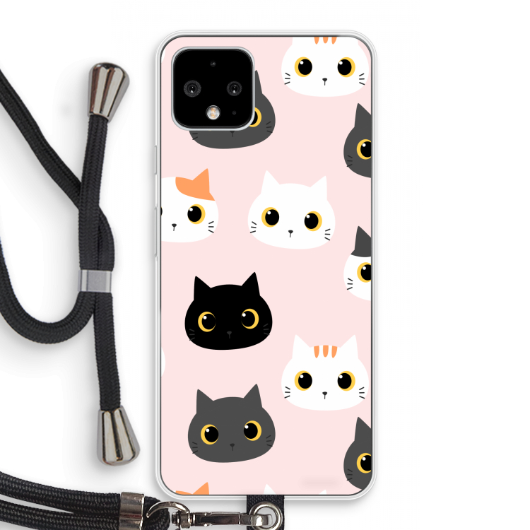 Katten: Pixel 4 Transparant Hoesje met koord