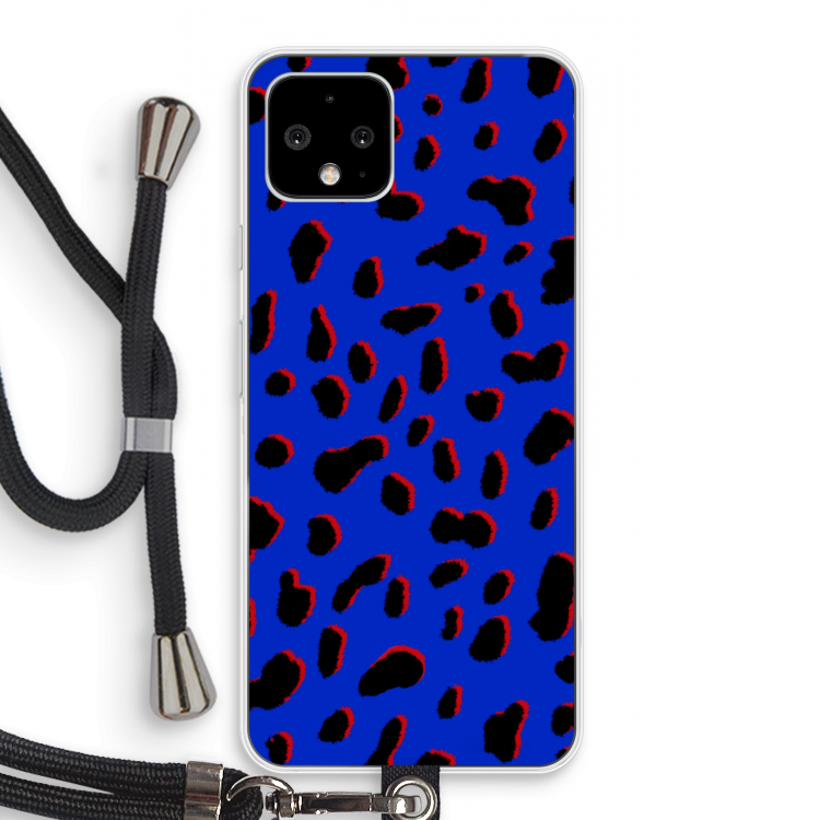 Blue Leopard: Pixel 4 Transparant Hoesje met koord