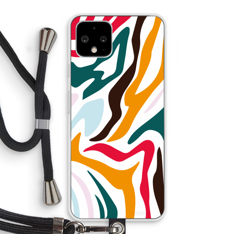Colored Zebra: Pixel 4 Transparant Hoesje met koord