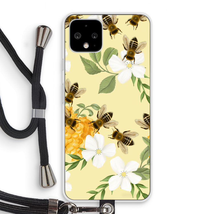 No flowers without bees: Pixel 4 Transparant Hoesje met koord