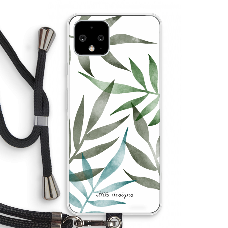 Tropical watercolor leaves: Pixel 4 Transparant Hoesje met koord