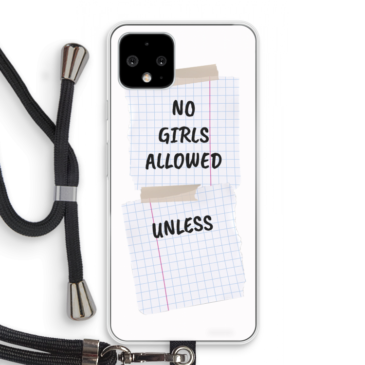 No Girls Allowed Unless: Pixel 4 Transparant Hoesje met koord