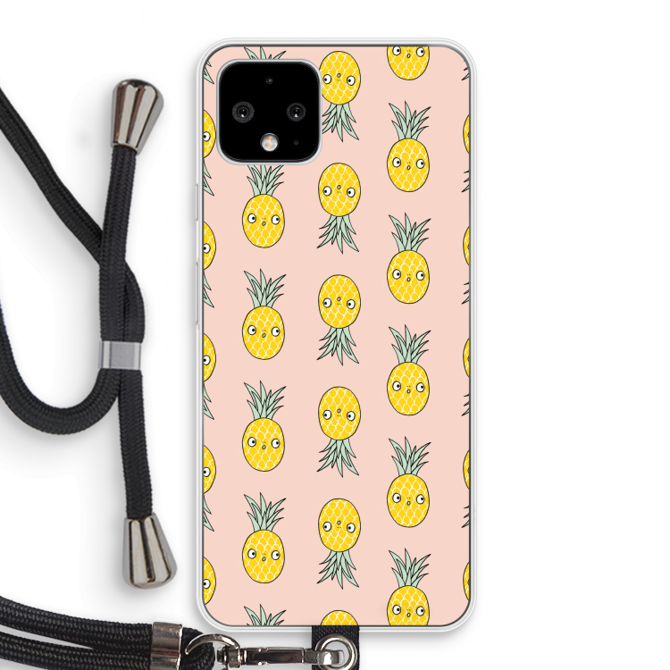 Ananas: Pixel 4 Transparant Hoesje met koord
