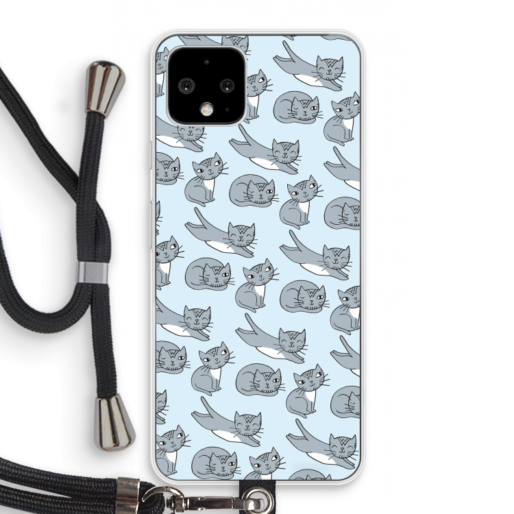 Poezen: Pixel 4 Transparant Hoesje met koord