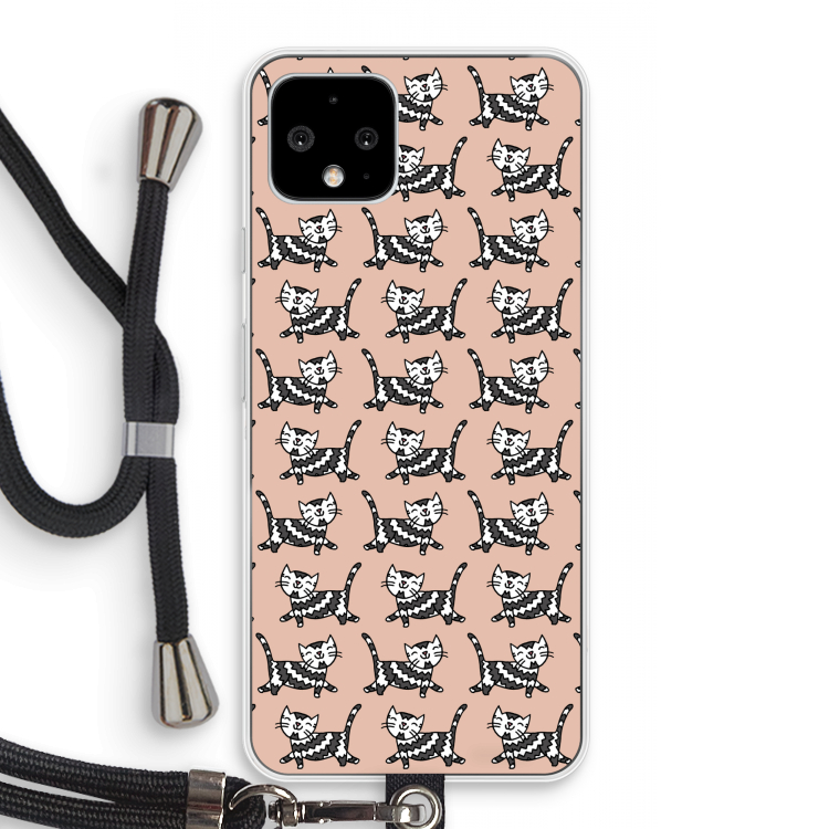 Zwarte poes: Pixel 4 Transparant Hoesje met koord