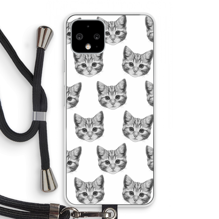 Kitten: Pixel 4 Transparant Hoesje met koord