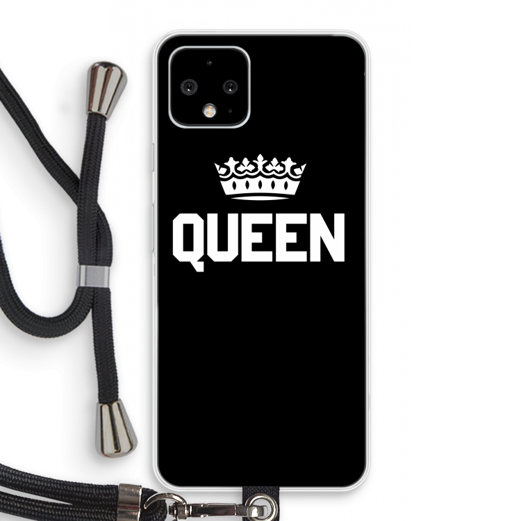 Queen zwart: Pixel 4 Transparant Hoesje met koord
