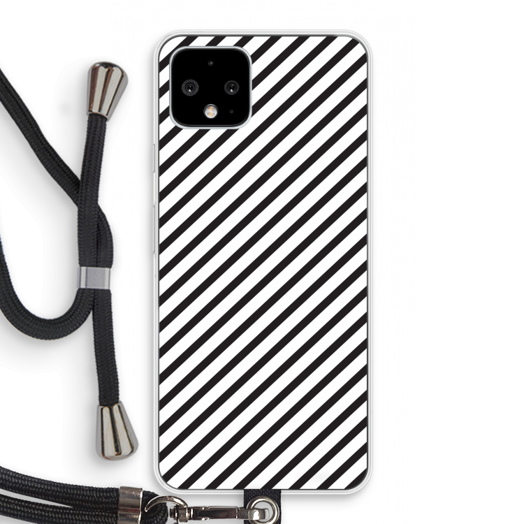 Strepen zwart-wit: Pixel 4 Transparant Hoesje met koord