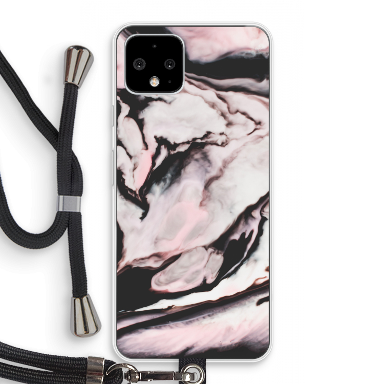 Roze stroom: Pixel 4 Transparant Hoesje met koord